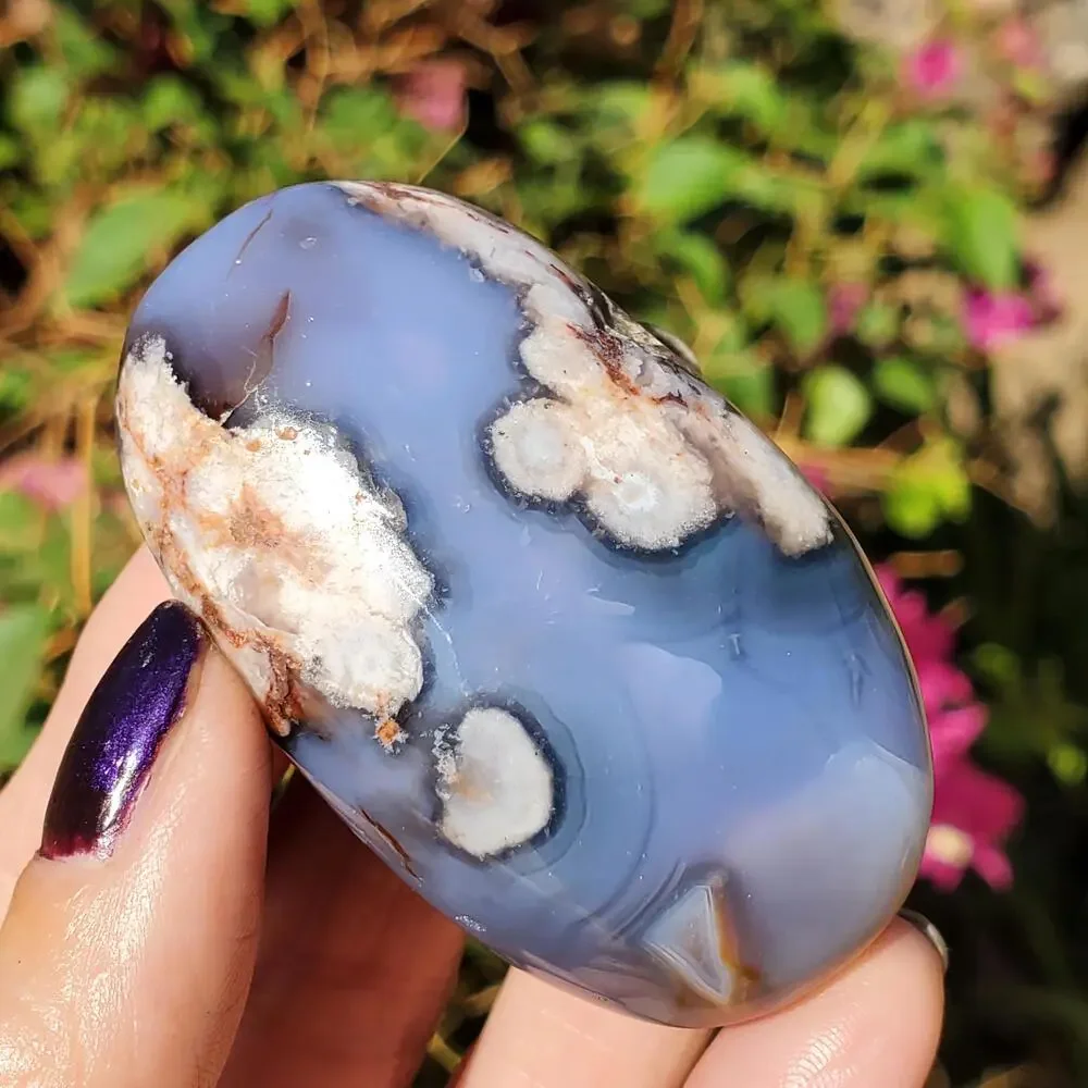 Blue Flower Blossom Agate Translucent Palmstone Crystal 66 grams